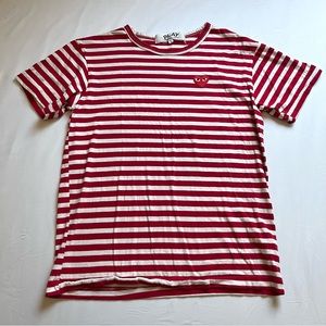 Comme Des Garçons Play red white striped heart patch short sleeve knit T-shirt